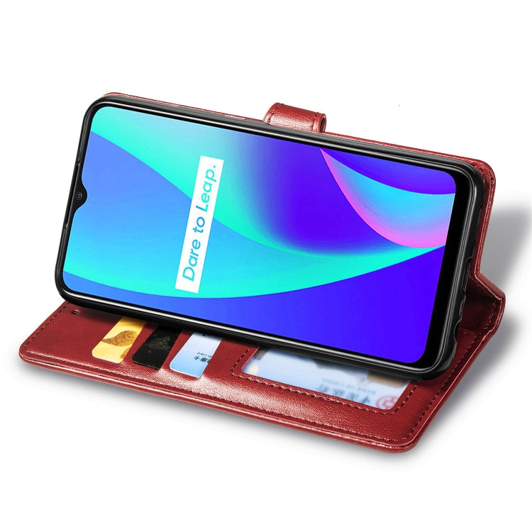 For OPPO Realme C15 Retro Solid Color Leather Buckle Phone Case with Lanyard & Photo Frame & Card Slot & Wallet & Stand Function