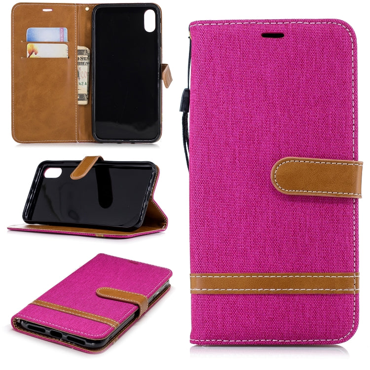For iPhone XS Max Color Matching Denim Texture Leather Case with Holder & Card Slots & Wallet & Lanyard