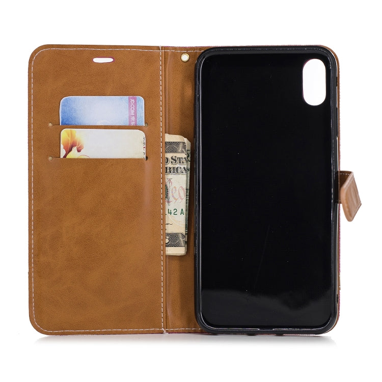 For iPhone XS Max Color Matching Denim Texture Leather Case with Holder & Card Slots & Wallet & Lanyard