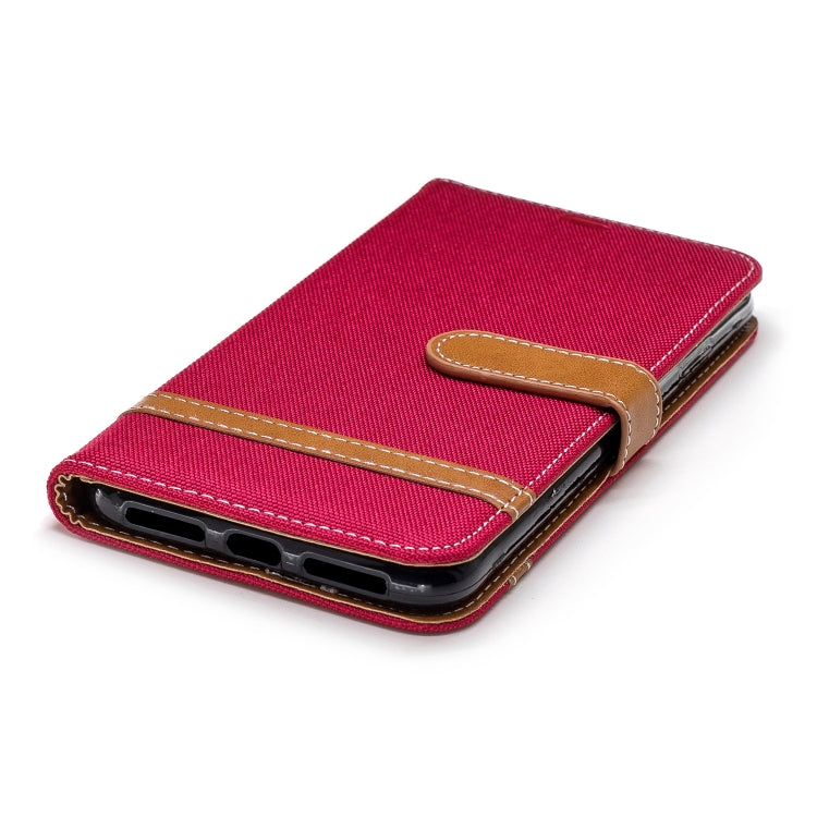 For iPhone XS Max Color Matching Denim Texture Leather Case with Holder & Card Slots & Wallet & Lanyard