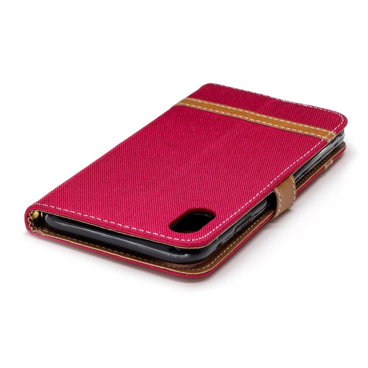 For iPhone XS Max Color Matching Denim Texture Leather Case with Holder & Card Slots & Wallet & Lanyard