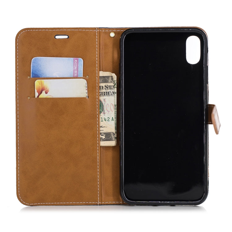 For iPhone XS Max Color Matching Denim Texture Leather Case with Holder & Card Slots & Wallet & Lanyard