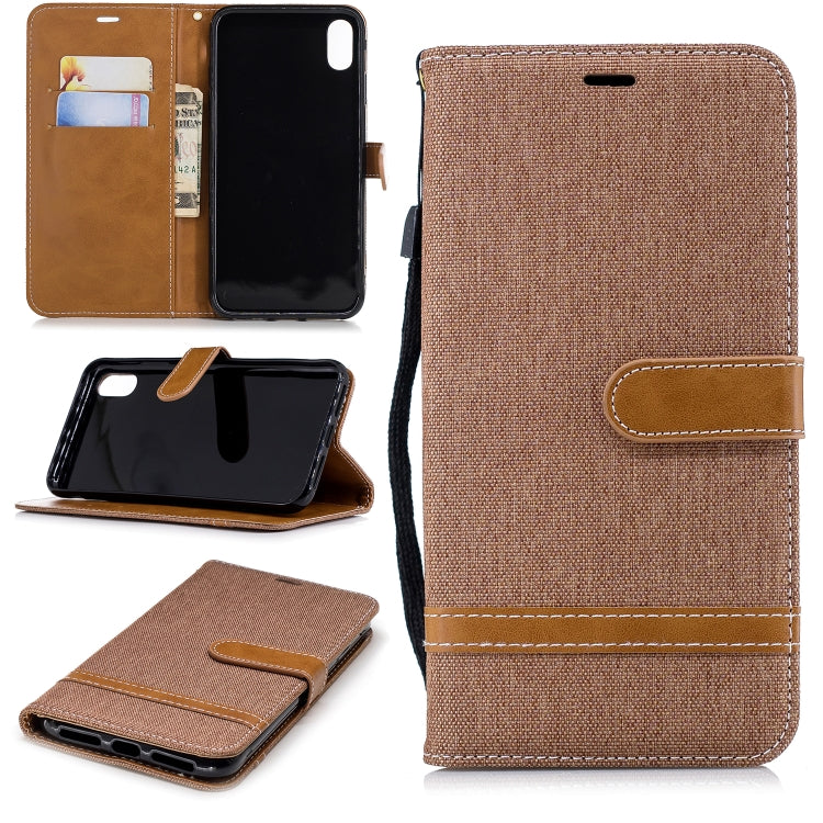 For iPhone XS Max Color Matching Denim Texture Leather Case with Holder & Card Slots & Wallet & Lanyard