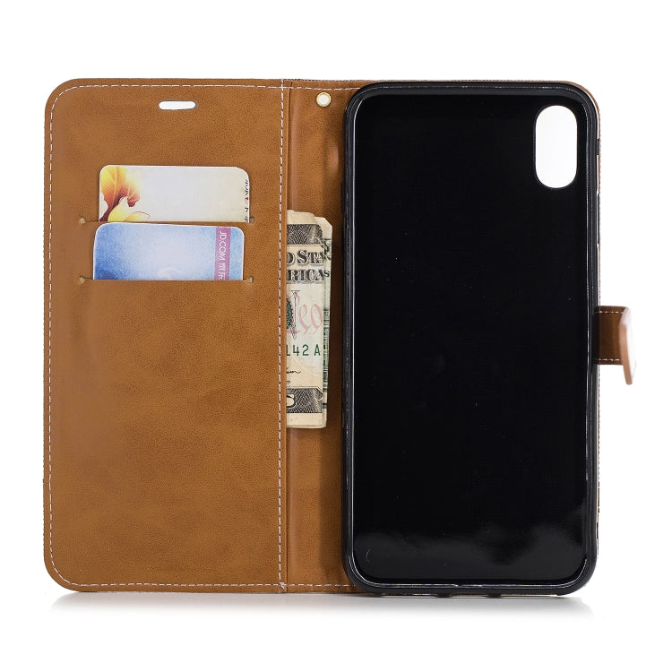 For iPhone XS Max Color Matching Denim Texture Leather Case with Holder & Card Slots & Wallet & Lanyard