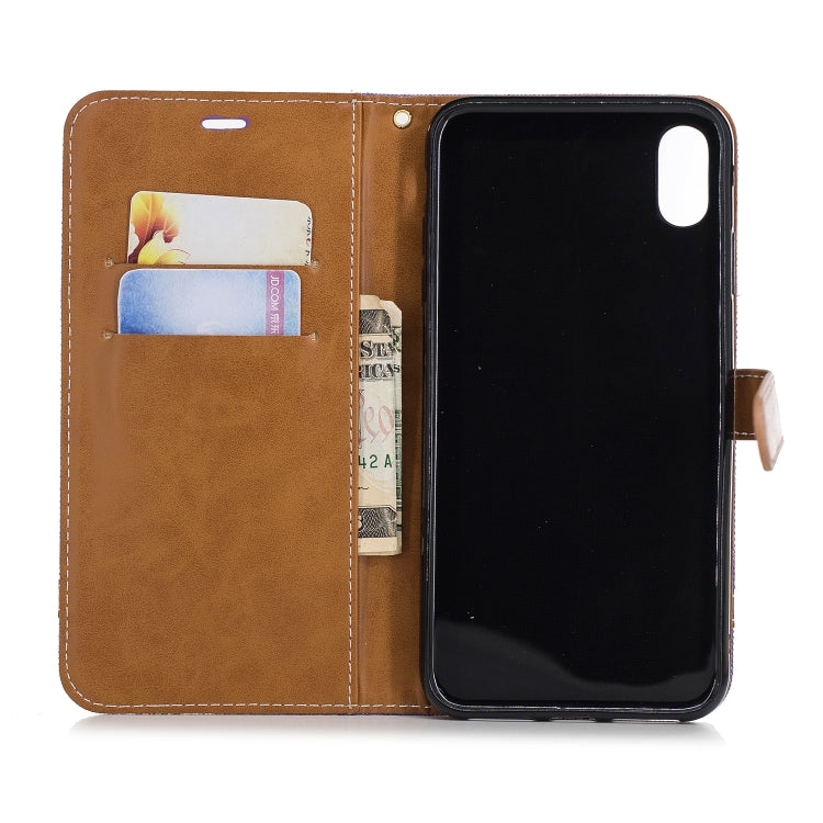 For iPhone XS Max Color Matching Denim Texture Leather Case with Holder & Card Slots & Wallet & Lanyard