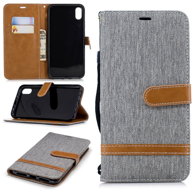 For iPhone XS Max Color Matching Denim Texture Leather Case with Holder & Card Slots & Wallet & Lanyard