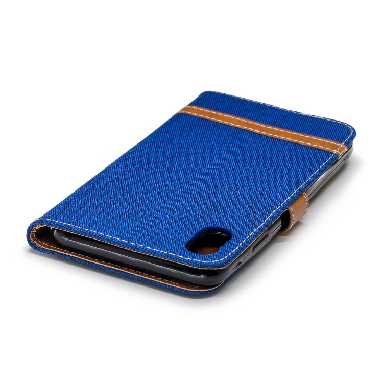 For iPhone XS Max Color Matching Denim Texture Leather Case with Holder & Card Slots & Wallet & Lanyard