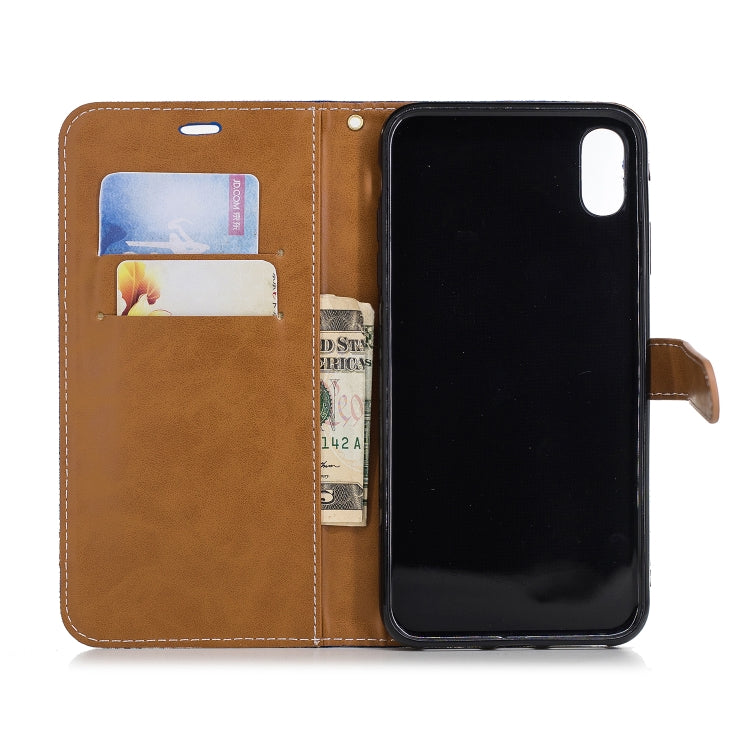 For iPhone XS Max Color Matching Denim Texture Leather Case with Holder & Card Slots & Wallet & Lanyard