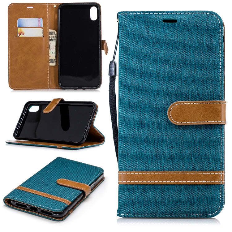 For iPhone XS Max Color Matching Denim Texture Leather Case with Holder & Card Slots & Wallet & Lanyard