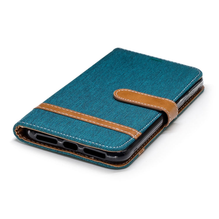 For iPhone XS Max Color Matching Denim Texture Leather Case with Holder & Card Slots & Wallet & Lanyard