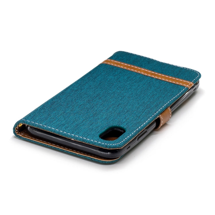 For iPhone XS Max Color Matching Denim Texture Leather Case with Holder & Card Slots & Wallet & Lanyard