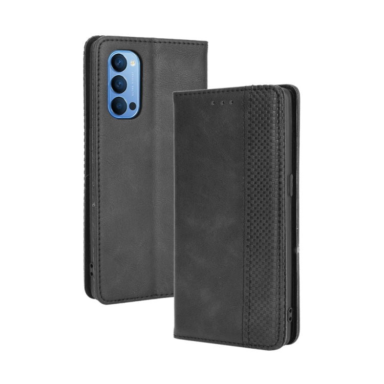 For OPPO Reno4 4G Magnetic Buckle Retro Crazy Horse Texture Horizontal Flip Leather Case  , with Holder & Card Slots & Photo Frame