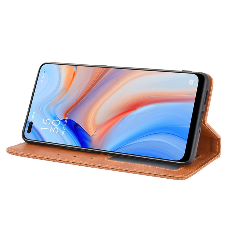 For OPPO Reno4 4G Magnetic Buckle Retro Crazy Horse Texture Horizontal Flip Leather Case  , with Holder & Card Slots & Photo Frame