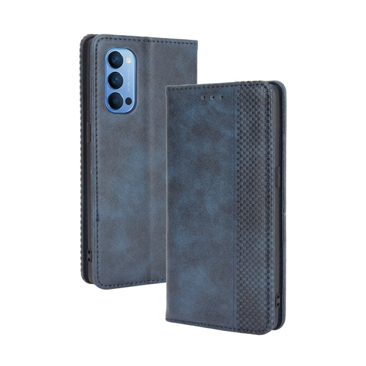 For OPPO Reno4 4G Magnetic Buckle Retro Crazy Horse Texture Horizontal Flip Leather Case  , with Holder & Card Slots & Photo Frame