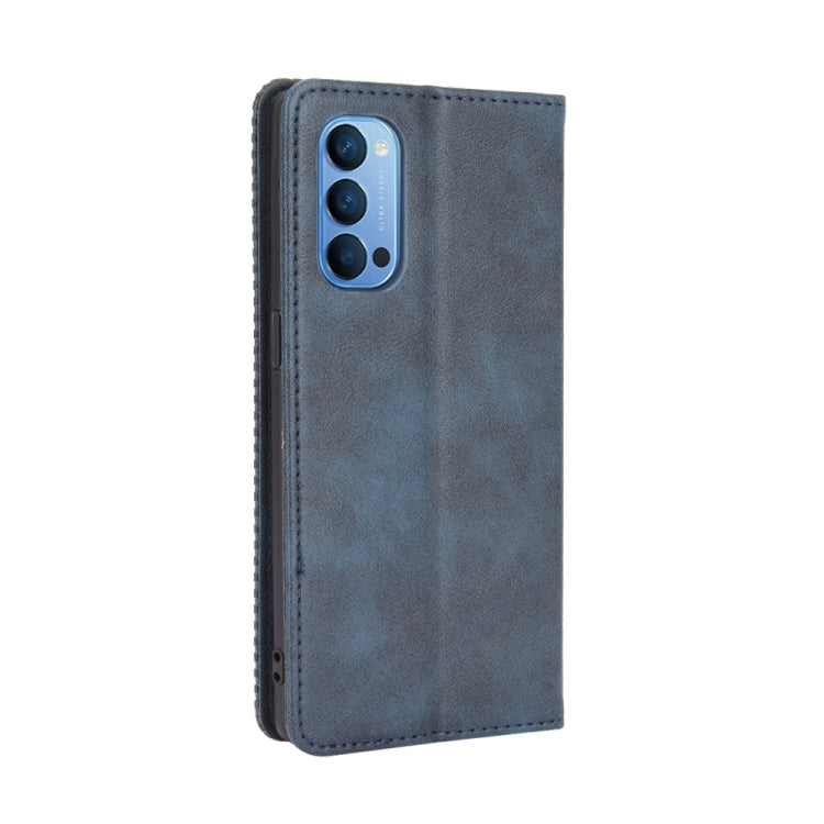 For OPPO Reno4 4G Magnetic Buckle Retro Crazy Horse Texture Horizontal Flip Leather Case  , with Holder & Card Slots & Photo Frame
