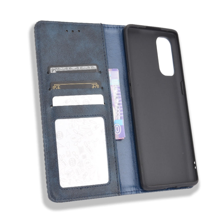For OPPO Reno4 4G Magnetic Buckle Retro Crazy Horse Texture Horizontal Flip Leather Case  , with Holder & Card Slots & Photo Frame