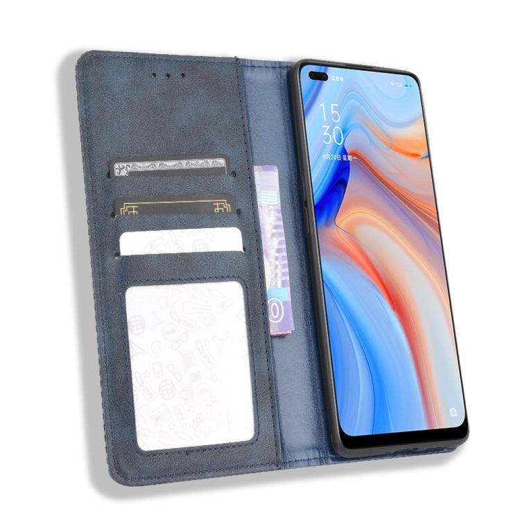 For OPPO Reno4 4G Magnetic Buckle Retro Crazy Horse Texture Horizontal Flip Leather Case  , with Holder & Card Slots & Photo Frame