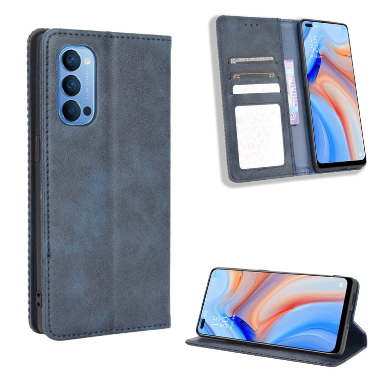 For OPPO Reno4 4G Magnetic Buckle Retro Crazy Horse Texture Horizontal Flip Leather Case  , with Holder & Card Slots & Photo Frame