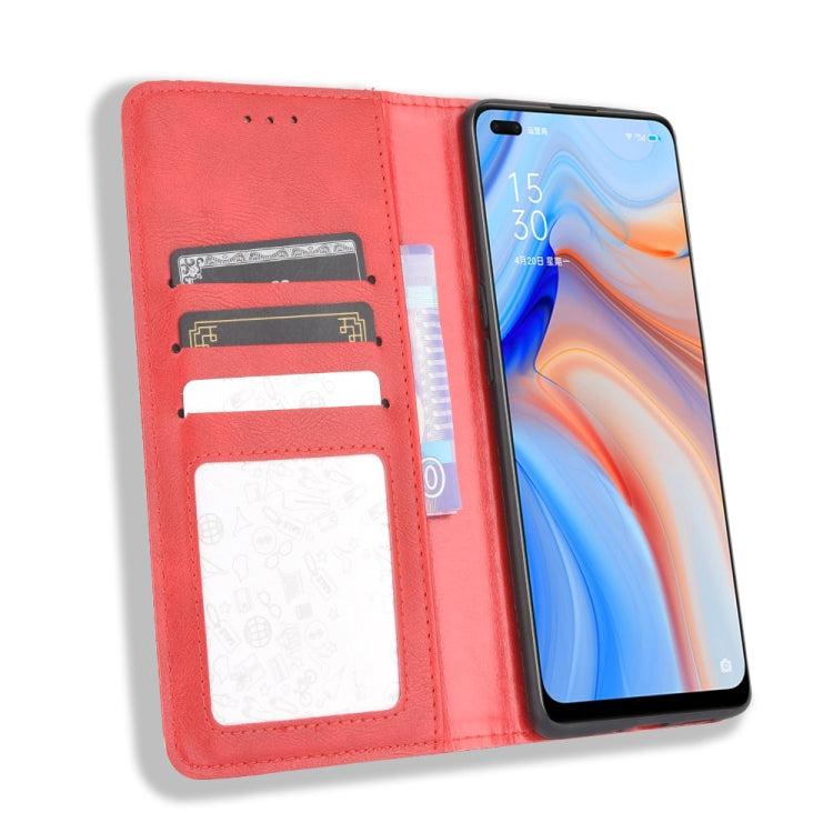 For OPPO Reno4 4G Magnetic Buckle Retro Crazy Horse Texture Horizontal Flip Leather Case  , with Holder & Card Slots & Photo Frame