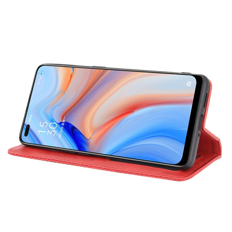 For OPPO Reno4 4G Magnetic Buckle Retro Crazy Horse Texture Horizontal Flip Leather Case  , with Holder & Card Slots & Photo Frame