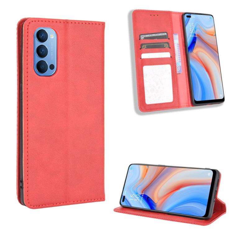For OPPO Reno4 4G Magnetic Buckle Retro Crazy Horse Texture Horizontal Flip Leather Case  , with Holder & Card Slots & Photo Frame