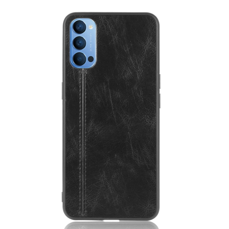 For Oppo Reno4 4G International Edition Shockproof Sewing Cow Pattern Skin PC + PU + TPU Case