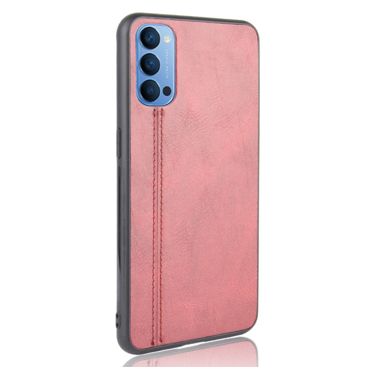 For Oppo Reno4 4G International Edition Shockproof Sewing Cow Pattern Skin PC + PU + TPU Case