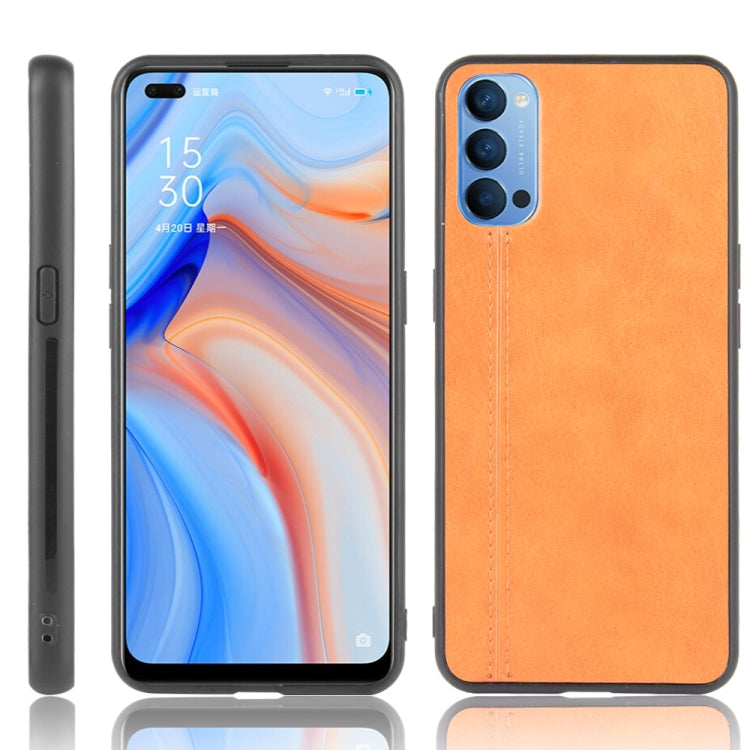 For Oppo Reno4 4G International Edition Shockproof Sewing Cow Pattern Skin PC + PU + TPU Case
