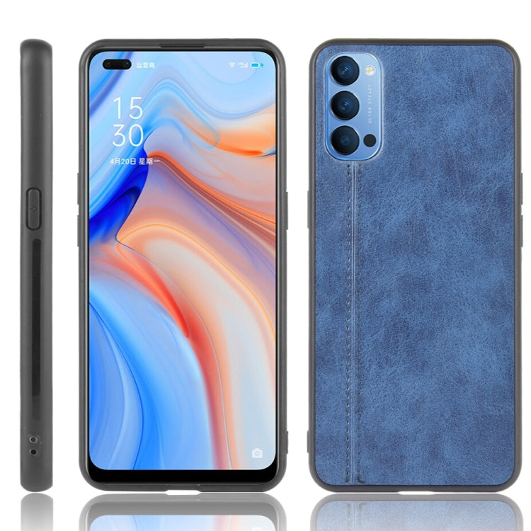 For Oppo Reno4 4G International Edition Shockproof Sewing Cow Pattern Skin PC + PU + TPU Case