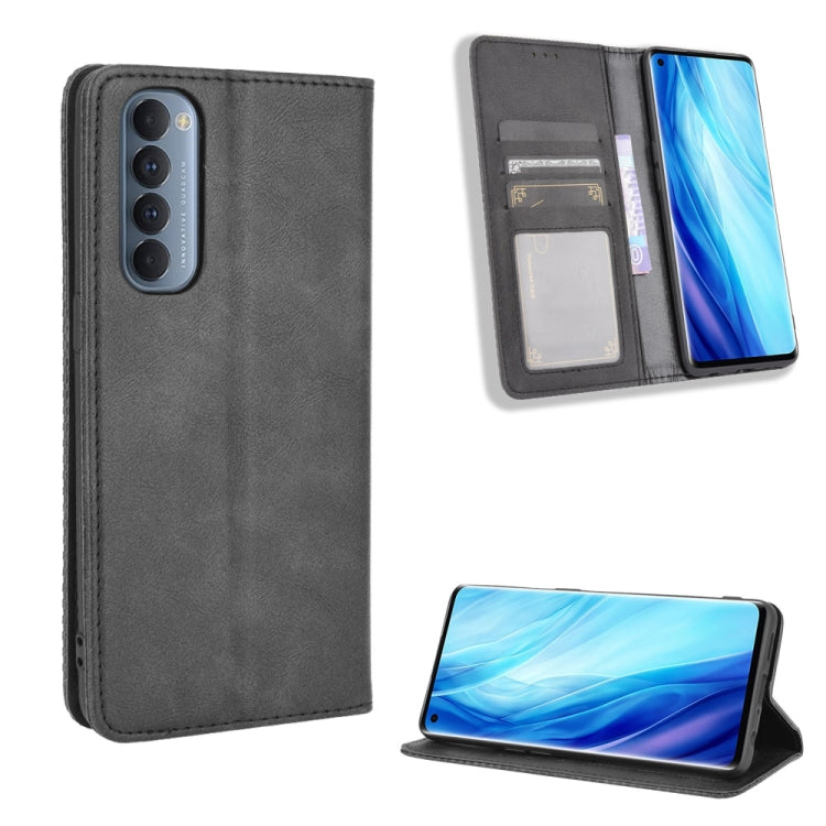 For OPPO Reno4 Pro 4G Magnetic Buckle Retro Crazy Horse Texture Horizontal Flip Leather Case, with Holder & Card Slots & Photo Frame
