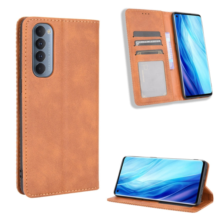 For OPPO Reno4 Pro 4G Magnetic Buckle Retro Crazy Horse Texture Horizontal Flip Leather Case, with Holder & Card Slots & Photo Frame