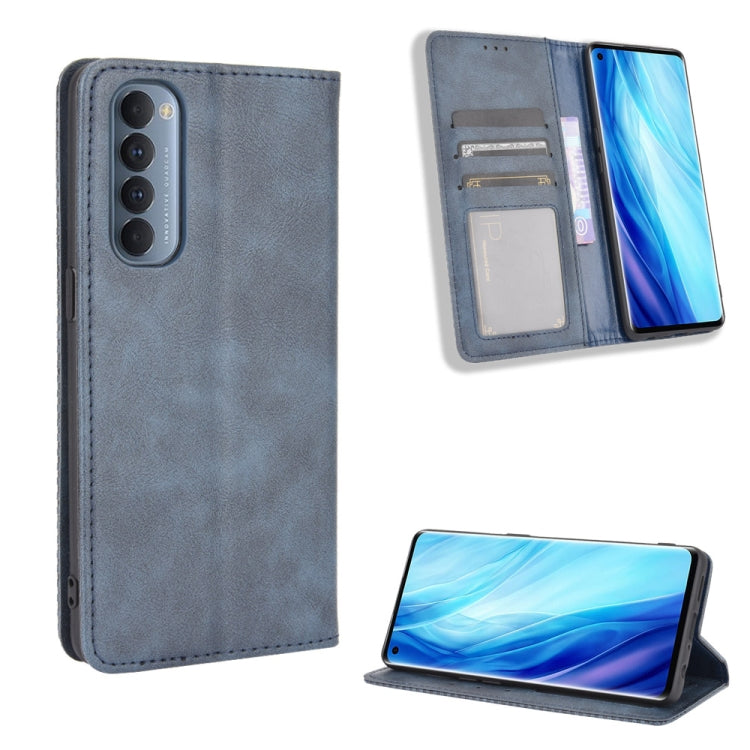 For OPPO Reno4 Pro 4G Magnetic Buckle Retro Crazy Horse Texture Horizontal Flip Leather Case, with Holder & Card Slots & Photo Frame