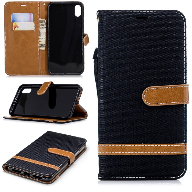For iPhone XR Color Matching Denim Texture Leather Case with Holder & Card Slots & Wallet & Lanyard
