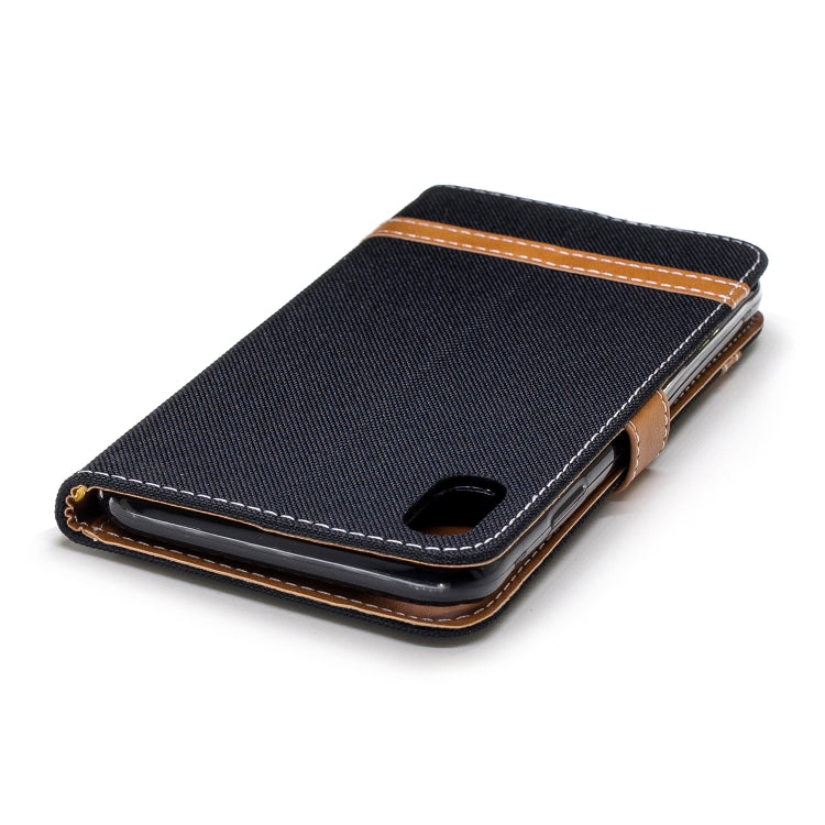 For iPhone XR Color Matching Denim Texture Leather Case with Holder & Card Slots & Wallet & Lanyard