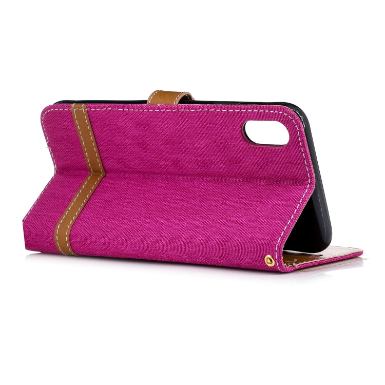 For iPhone XR Color Matching Denim Texture Leather Case with Holder & Card Slots & Wallet & Lanyard