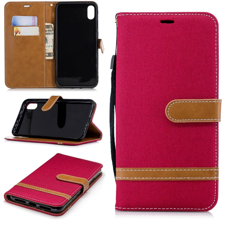 For iPhone XR Color Matching Denim Texture Leather Case with Holder & Card Slots & Wallet & Lanyard