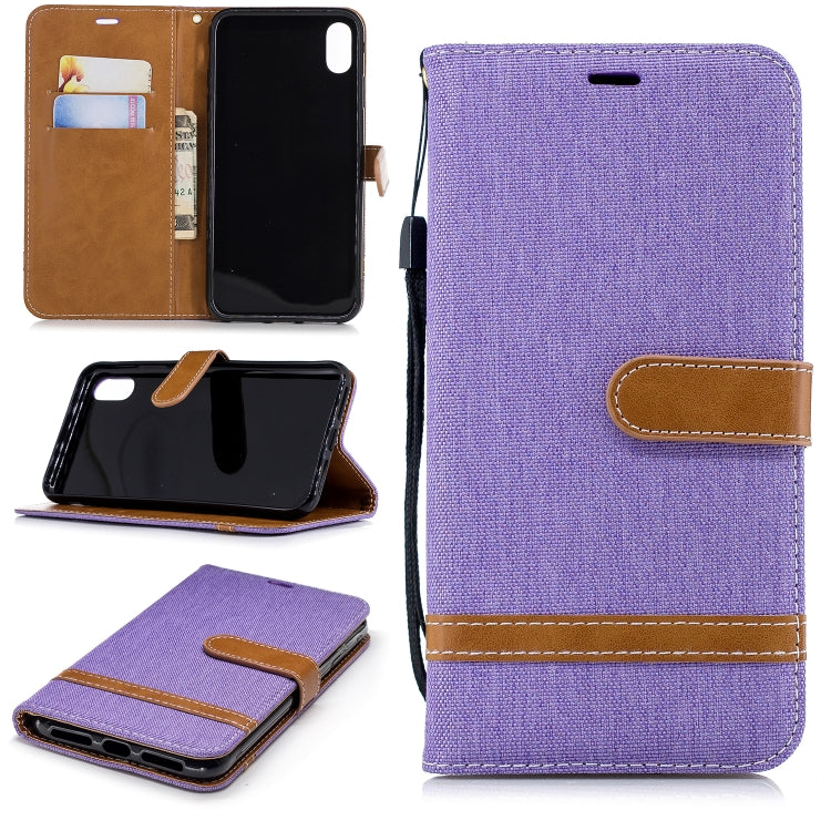 For iPhone XR Color Matching Denim Texture Leather Case with Holder & Card Slots & Wallet & Lanyard