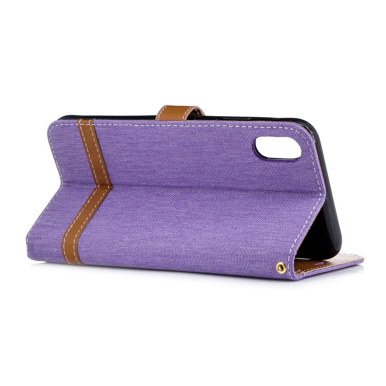 For iPhone XR Color Matching Denim Texture Leather Case with Holder & Card Slots & Wallet & Lanyard