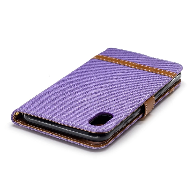 For iPhone XR Color Matching Denim Texture Leather Case with Holder & Card Slots & Wallet & Lanyard
