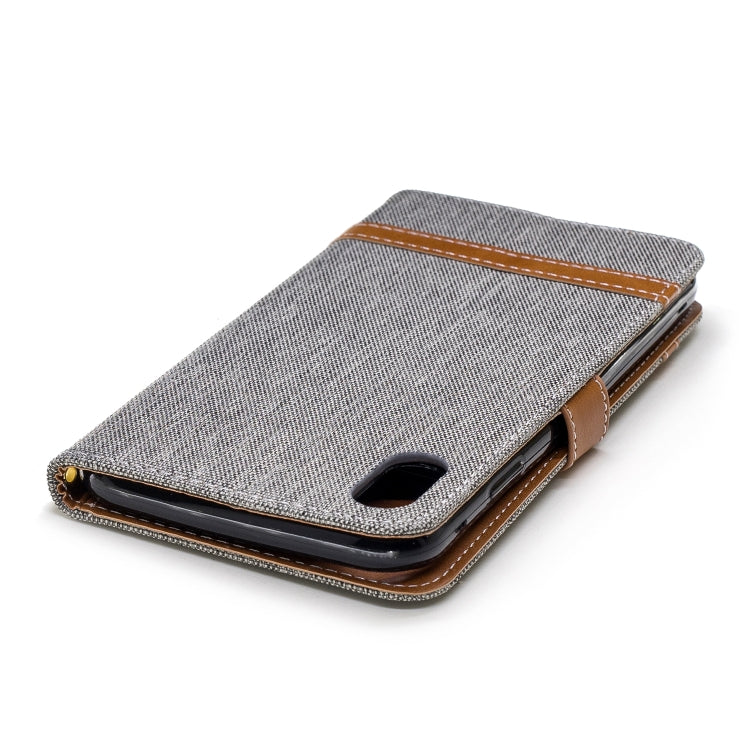 For iPhone XR Color Matching Denim Texture Leather Case with Holder & Card Slots & Wallet & Lanyard