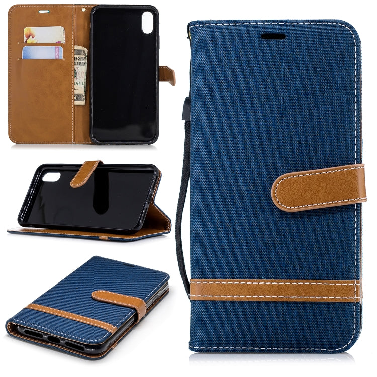 For iPhone XR Color Matching Denim Texture Leather Case with Holder & Card Slots & Wallet & Lanyard
