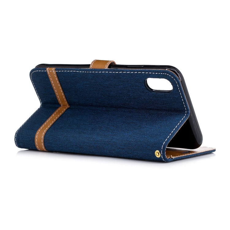 For iPhone XR Color Matching Denim Texture Leather Case with Holder & Card Slots & Wallet & Lanyard