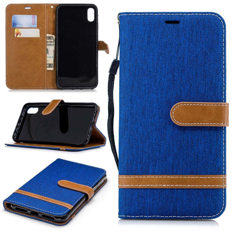For iPhone XR Color Matching Denim Texture Leather Case with Holder & Card Slots & Wallet & Lanyard