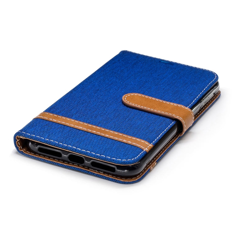 For iPhone XR Color Matching Denim Texture Leather Case with Holder & Card Slots & Wallet & Lanyard