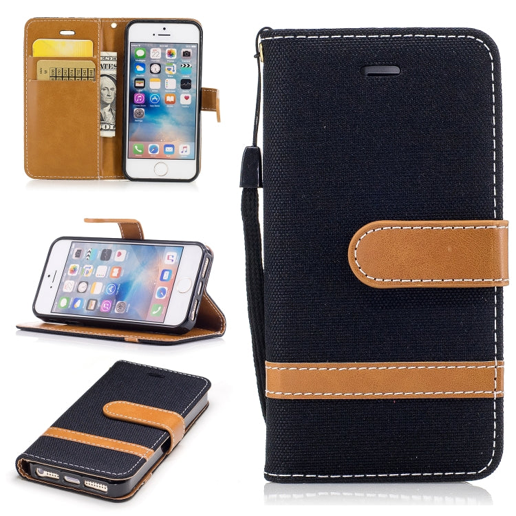 Color Matching Denim Texture Leather Case for iPhone 5 &  Se , with Holder & Card Slots & Wallet & Lanyard