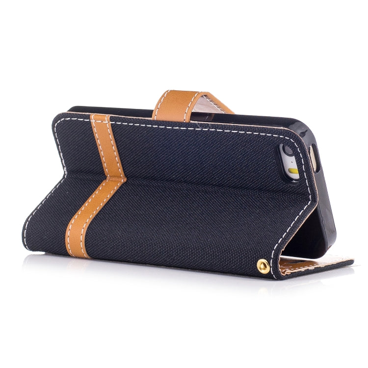 Color Matching Denim Texture Leather Case for iPhone 5 &  Se , with Holder & Card Slots & Wallet & Lanyard