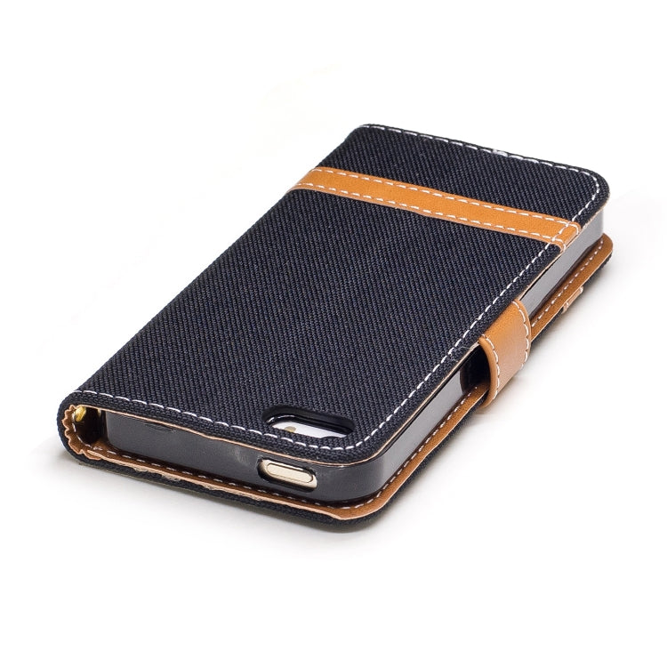 Color Matching Denim Texture Leather Case for iPhone 5 &  Se , with Holder & Card Slots & Wallet & Lanyard