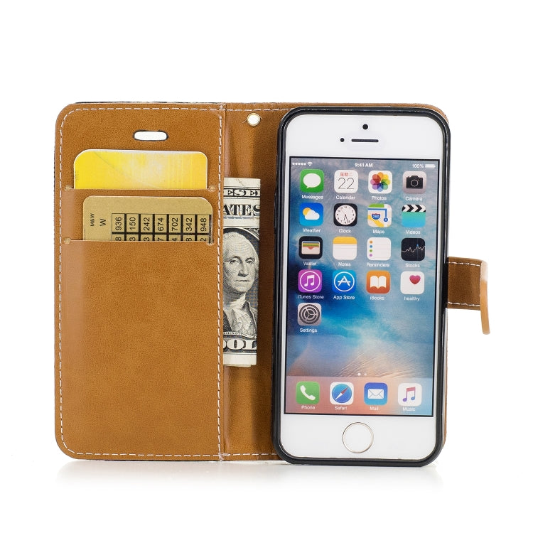Color Matching Denim Texture Leather Case for iPhone 5 &  Se , with Holder & Card Slots & Wallet & Lanyard