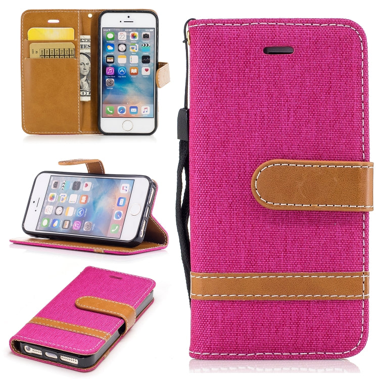 Color Matching Denim Texture Leather Case for iPhone 5 &  Se , with Holder & Card Slots & Wallet & Lanyard