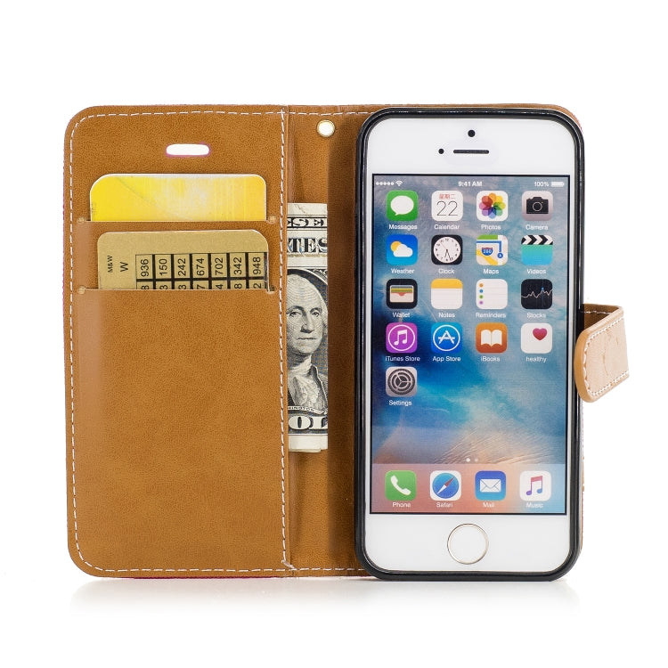 Color Matching Denim Texture Leather Case for iPhone 5 &  Se , with Holder & Card Slots & Wallet & Lanyard